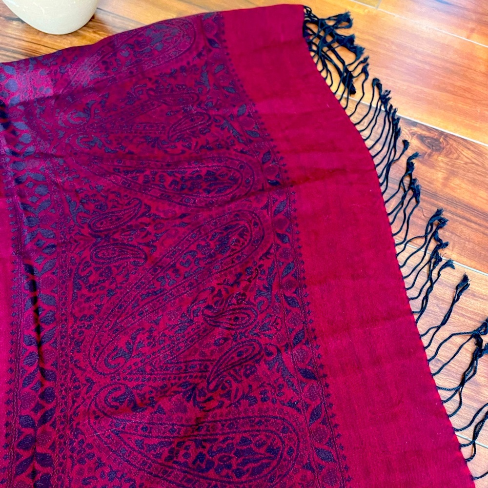 Beautiful Burgundy and Black Pashmina Scarf Wrap